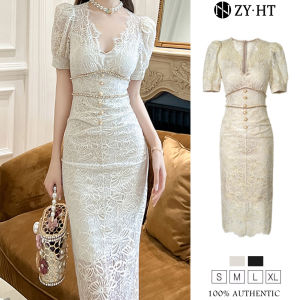 ZY·HT Dinner Dress Women Elegant 2024 Korean V-neck Lace Midi Slim Birthdays Prom Evening Gowns 20459