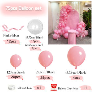 75 pieces of pink balloon transparent wave ball arch flower wreath set DIY satin bow ribbon for weddings birthday parties