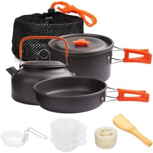 1PCS Camping Cookware Kit Outdoor Cooking Set Aluminum Pot Equipment Travel Tableware Kitchen for Hiking Picnic BBQ