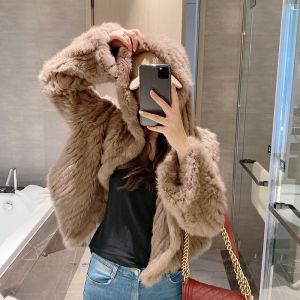 ขนกระต่ายสองด้าน แขนยาว เสื้อคลุมผู้หญิง ทรงสั้น แฟชั่นฤดูใบไม้ร่วง/ฤดูหนาว ขนกระต่ายแท้ ขนสั้น โพลีเอสเตอร์ผสมคอตตอน