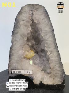 6.5kg 高26cm✅🇧🇷 巴西白水晶洞|共生钛晶 ✨ 黄方解石🍀Natural Brazilian Clear Quartz Geode 🇧🇷