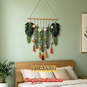 Forest Leaf Macrame Wall Tapestry Bohemian Cotton Rope Wall Decor for Bedroom Kids Room Living Room