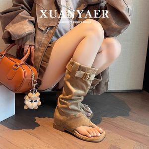 Giày Cao Gót Đế Bằng La Mã Hở Ngón Thời Trang Mùa Hè 2025 Phong Cách Bohemian Giày Cao Gót Nâng Cao Đi Biển Cho Nữ