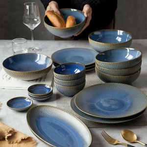 Nordic style Ceramic Tableware Set Dinner Plate Deep Dish Salah Bowl Oval Long Fish Plate