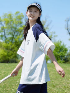 เสื้อยืดคอกลมแขนสั้นผ้าฝ้ายลายปักสไตล์ลำลองสำหรับเด็กและเยาวชน เสื้อตัวบนสปอร์ตแบบมีฮู้ดสำหรับฤดูร้อน