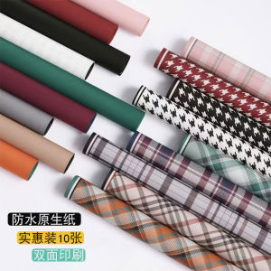 British Style Waterproof Floral Packaging Paper Double Sided Square Grid Coarse Tweed Material for Autumn Winter Bouquet Arrangement