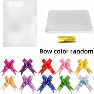 10/30/50pcs large clear cellophane bag with bow and tie for basket and gift wrapping christmas decoration party gift bag