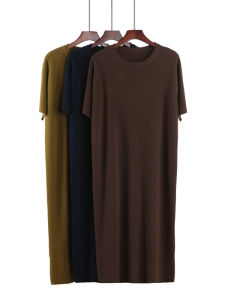 ชุดเดรสยาวทรงตรงแขนสั้นคอกลมสไตล์เกาหลีสำหรับผู้หญิงในฤดูใบไม้ร่วงปี 2025 ทรงหลวม กระโปรงทรงเอ ทรงเข้ารูป