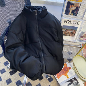 Áo Khoác Cotton Lông Vũ Dày Cho Nam Mùa Thu Đông Phong Cách Mới Thời Trang Không Mũ Cổ Đứng Dáng Rộng Thường Ngày