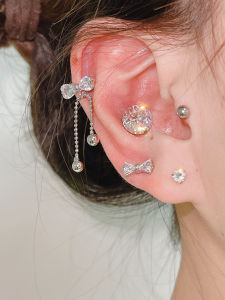 Original Monkey Home Sparkling Butterfly Screw Ear Bone Studs Sweet Tassel Ear Bone Chain Earring Women Titanium Steel Fashion Jewelry