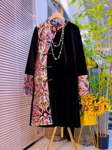 ความยาวปานกลางที่ประจบ พรางหุ่น จีน ชุดกี่เพ้า เดรส ปกตั้ง รายละเอียดปุ่ม สไตล์ดั้งเดิมที่ทันสมัยสําหรับ พลัสไซส์ ผู้หญิง