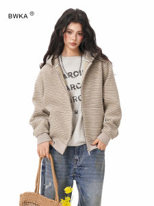 BWKA | Retro Cozy Soft Textured Stripe Hooded Cardigan