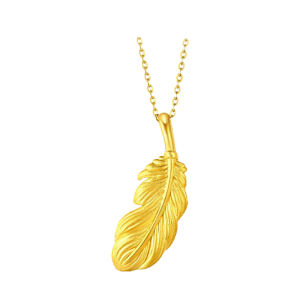 CTS 24K 999 Pure Gold Two Lily of the Valley Feather Pendant Necklace For Women New Fashion Girls Chain Jewelry Gifts CHOW TAI SENG 周大生 Y0BC0168 Y0BC0069 (Free S925 Chain)
