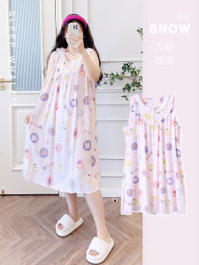 Summer Large Size Sleeveless round Neck Printed Dress Soft Cotton Gauze Comfortable Womens Nightgown Home Clothes Youth Fashion