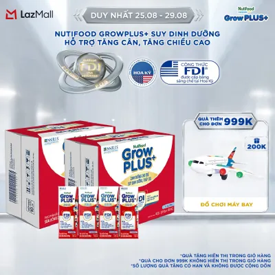 Thùng 48 hộp Sữa Nước Nutifood GrowPLUS+ Suy Dinh Dưỡng (Đỏ) - Hỗ trợ tăng cân tăng chiều cao Ít đường 180ml - Trên 1 tuổi (Bao bì tùy đợt nhập hàng)