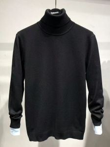 Soft Wool Blend Knitted High Collar Mens Sweater Black Base Layer Autumn Winter Pure Color Comfortable Breathable Male Knitwear