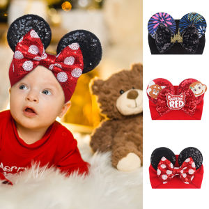 Disney Cartoon Mouse Ears Baby Velvet Headwrap Sequins Bow Headband For Girls Children Festival Party DIY Hair Accessories Gift