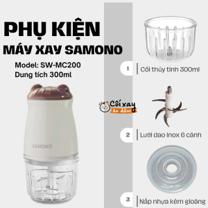 Phụ kiện thay thế máy xay SAMONO 300ml - SW-MC200 (Cối thủy tinh lưỡi dao nắp nhựa ron cao su.)