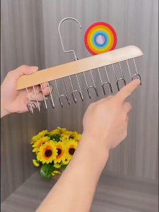 HOMEKING | 8 Hooks Solid Wood Hanger Anti Slip Clothes Coat Sling Belt Neck Tie Hanging Rack Hangers Organizer