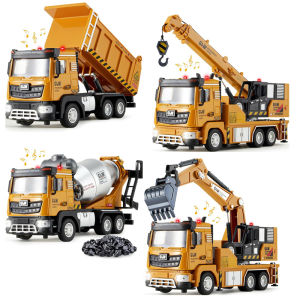 1:40 5 Styles Pullback Light and Sound Diecast Car Mixer Excavator Engineering Truck Construction Alloy Toys for Kids Boys Gifts