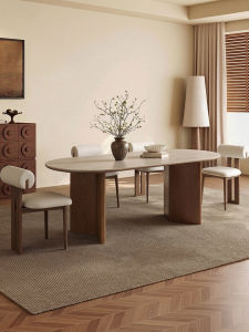 Retro French Elliptical Stone Board Dining Table