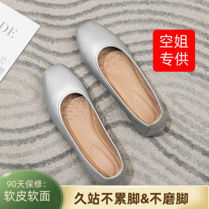 Silver Color Soft Bottom Leather Single Shoes Flat Work Shoes for All Seasons Pointed Toe Slip-On Casual Fashion Footwear
