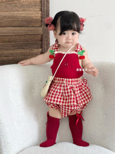 Summer Thin Two-Piece Set Baby Girl Clothes Strap Princess Style Infant Outfit Polyester Fiber Love Expression Suitable for 3-18 Months