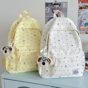 Large Capacity Polka Dot Butterfly Knot School Bag for Girls Primary And Middle School Students Double Shoulder Backpack