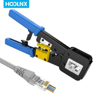 HOOLNX Pass Through RJ45 Crimp Tool Pass Through CAT6 CAT5E CAT5 Crimping Tool for RJ45/RJ12 Regular And End-Pass-Through Connectors