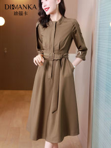 ชุดเดรสยาวแขนสั้นผู้หญิงฤดูใบไม้ผลิและฤดูใบไม้ร่วง ชุดเดรสแฟชั่นสุดเก๋ไก๋ ชุดเดรสยาวทรงเอ ชุดเดรสยาวแขนสั้น