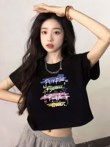 เสื้อยืดคอกลมแขนสั้นผ้าฝ้ายแท้สำหรับผู้หญิง ทรงหลวม ทรงเข้ารูป สไตล์เกาหลี แฟชั่นฤดูร้อน เสื้อยืดคอกลมแขนสั้น