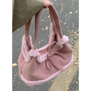 South Korea Suede Satchel Vegetable Basket Bag Female 2024 New Arrival Tide Fashion Plush Bag Easiest for Match Large Capacity Totes