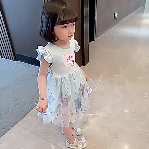 332Girl Unicorn Dress Cartoon Rainbow Sequins Short Sleeve Round Neck Summer Baby Girl Dress Kids Clothes