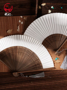 Pure White Double-Sided Folding Fan Womens Style Blank Paper Fan Calligraphy Artwork 7 Inch Hollow Bamboo Japanese Style