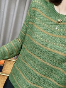 Contrast Color round Neck Stripes Long Sleeves Knitting Bottoming Shirt Womens Autumn New Arrival Fashionable Outer Wear Loose Belly-Covering Coat