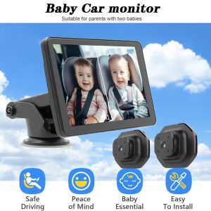 1080P dual lens car baby monitor 3 installation methods rear seat visible adjustable lens 5-inch IPS screen
