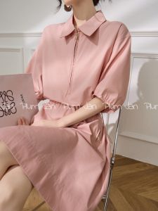 PlumJan | Đầm Ngắn A-Line Phù Hợp Dịu Dàng Tay Bồng Slimming Màu Hồng