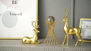 [HotSale]Cặp Hươu tài Lộc pha Lê chéo trang trí nội thất decor kệ tủ quà tặng khai trương Tân gia