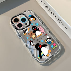 Penguin Design Mirror Silicone Phone Case for iPhone 17 16 pro Max 15 Cartoon Cute 14 13 Creamy Mirror 12 pro Makeup 11 XS Max XR Womens Style