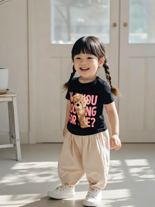 [Fast Shipping] Kids T-shirt for Girl Cozy 100% Cotton Teddy Bear Short Sleeve Shirt for Girl 1-10 Yrs