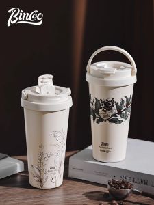 Bincoo แก้วกาแฟแบบพกพา ดีไซน์สแตนเลส อุปกรณ์ทำกาแฟแบบญี่ปุ่น สไตล์ใหม่ แก้วน้ำแบบมีซีริคอนเนอร์ใน แก้วน้ำดื่มแบบอเนกประสงค์