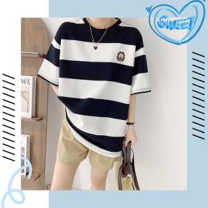 QKKshop เสื้อยืดแฟชั่นคุณผู้ชาย เสื้อยืดแขนสั้น ลายทาง เสื้อยืดที่ผู้หญิงใส่ได้ผู้ชายใส่ดี