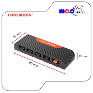 Coolmoon PWM Fan Hub 1 to 5 ฮับพัดลม 4Pin+ARGB ใช้ไฟ SATA พร้อมเทปกาว ติดตั้งง่าย สำหรับ PC