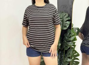 STRIPE PRINT BASIC BLOUSE TOP TSHIRT FOR WOMEN FIT S TO SEMI XL COTTON