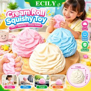ECILY 🔥1/2pcs🔥 Cream Roll Squishy Vaseline Texture Butter Soft Slow Rising Stress Relief Toy Non Sticky TPR Fidget Ball Sensory Play Boxed Gift