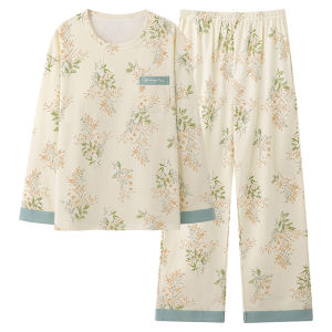 Bộ đồ ngủ MiiOW nữ cotton nguyên chất dài tay có đệm ngực thoáng khí