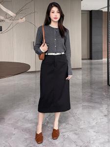 Elegant High Waist Tailored Skirt Womens Mid-Length A-Line Split Skirt Spring New Style Slimming Bodycon Office Wear
