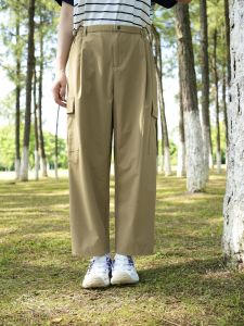 Spring Summer Soft Quick Dry Loose Casual Womens Wide Leg Pants Anti-Water Nine Points Trousers Straight Cut Natural Waist