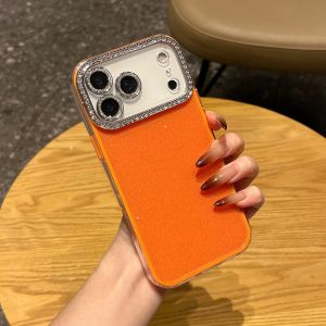 เคสโทรศัพท์แบบมีเลนส์เพชรหรูหรา สำหรับ iPhone 17 Air 16 15 14 13 12 Pro Max Plus สีพื้นแบบมีกลิตเตอร์ ป้องกันการกระแทก