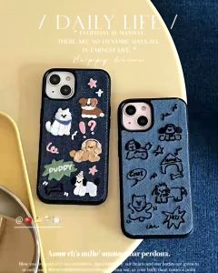 น้ำหนัก คลาสน่าชาร์จที่เป็นอย่างยิ่งในการ์ตูนสุนัข Denim สำหรับคนชอบมือกัน 15 14 13 12 11 13Pro 14Pro 15Pro ปลอก 15Promax 14Promax 13Promax 12Promax สำหรับ 14Promax Case